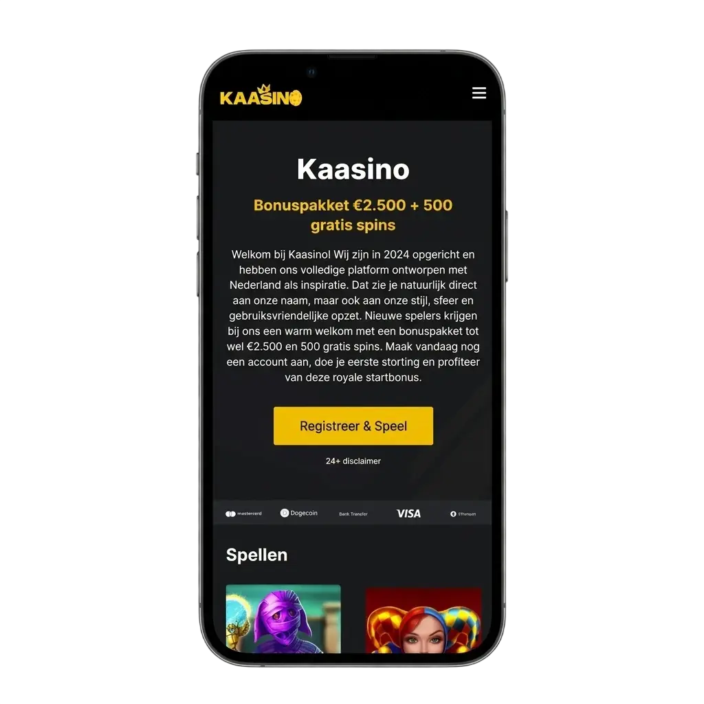 Kaasino app op smartphone met sportweddenschappen en casinospellen