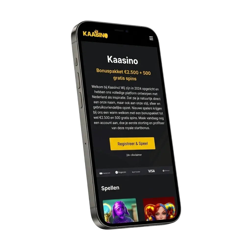 Kaasino app screenshot op smartphone